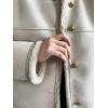 imagechouyatou Womens Winter Collarless Button Down Sherpa Fleece Lined Faux Suede Outerwear Jacket CoatBeige