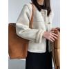 imagechouyatou Womens Winter Collarless Button Down Sherpa Fleece Lined Faux Suede Outerwear Jacket CoatBeige