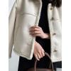imagechouyatou Womens Winter Collarless Button Down Sherpa Fleece Lined Faux Suede Outerwear Jacket CoatBeige