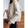 imagechouyatou Womens Winter Collarless Button Down Sherpa Fleece Lined Faux Suede Outerwear Jacket CoatBeige