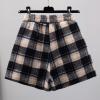 imagechouyatou Womens Winter Cute Elastic High Waisted Button Front Plaid Print Pleated Wool Wide Leg ShortsBlack