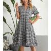 imagechouyatou Womens Y2k Plaid Babydoll Dress Puff Sleeve Ruffle Hem Short Dress Retro Gingham Swing Midi DressBlack