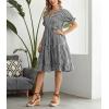 imagechouyatou Womens Y2k Plaid Babydoll Dress Puff Sleeve Ruffle Hem Short Dress Retro Gingham Swing Midi DressBlack