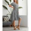 imagechouyatou Womens Y2k Plaid Babydoll Dress Puff Sleeve Ruffle Hem Short Dress Retro Gingham Swing Midi DressBlack