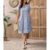 imagechouyatou Womens Y2k Plaid Babydoll Dress Puff Sleeve Ruffle Hem Short Dress Retro Gingham Swing Midi DressBlue