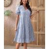 imagechouyatou Womens Y2k Plaid Babydoll Dress Puff Sleeve Ruffle Hem Short Dress Retro Gingham Swing Midi DressBlue
