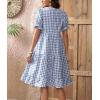 imagechouyatou Womens Y2k Plaid Babydoll Dress Puff Sleeve Ruffle Hem Short Dress Retro Gingham Swing Midi DressBlue