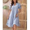 imagechouyatou Womens Y2k Plaid Babydoll Dress Puff Sleeve Ruffle Hem Short Dress Retro Gingham Swing Midi DressBlue