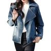 imagechouyatou Womens Casual Denim Blazer Notched Collar Jean Jacket Button Down Cropped Short Trench CoatDark Blue