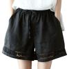 imagechouyatou Womens Casual Elastic Waist Wide Leg Shorts Hollow Out Eyelet Loose Comfy Cotton Linen Beach ShortsBlack