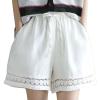 imagechouyatou Womens Casual Elastic Waist Wide Leg Shorts Hollow Out Eyelet Loose Comfy Cotton Linen Beach ShortsWhite