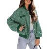 imagechouyatou Womens Elegant Button Down Tweed Jacket Fall Oversized Boyfriend Bomber JacketGreen