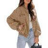 imagechouyatou Womens Elegant Button Down Tweed Jacket Fall Oversized Boyfriend Bomber JacketKhaki