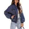 imagechouyatou Womens Elegant Button Down Tweed Jacket Fall Oversized Boyfriend Bomber JacketNavy Blue