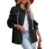 imagechouyatou Womens Fall Casual Military Anorak Jackets Zip Up Lightweight Safari Utility Coat Outwear with DrawstringBlack