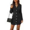 imagechouyatou Womens Fall Sexy Button Down Ribbed Knit Bodycon Sweater Dress Casual Pencil Short Mini DressBlack