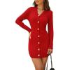 imagechouyatou Womens Fall Sexy Button Down Ribbed Knit Bodycon Sweater Dress Casual Pencil Short Mini DressRed