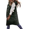 imagechouyatou Womens Long Sleeveless Quilted Puffer Vest Side Zipper Hooded Jacket CoatArmy Green