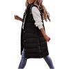 imagechouyatou Womens Long Sleeveless Quilted Puffer Vest Side Zipper Hooded Jacket CoatBlack