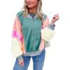 imagechouyatou Womens Oversized Color Block Splicing Y2K Bomber Jacket 2024 Fall Clothes Casual Loose Coat OutwearGreen Pink