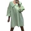 imagechouyatou Womens Puff Sleeve Babydoll Dress Cute Gingham Peter Pan Collar Shift Plaid Mini Short DressGreen
