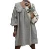 imagechouyatou Womens Puff Sleeve Babydoll Dress Cute Gingham Peter Pan Collar Shift Plaid Mini Short DressLight Grey