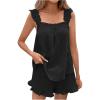 imagechouyatou Womens Summer Pajamas Set 2 Piece Ruffle Cami Top and Shorts Sleepwear Set Cotton Pj Lounge SetBlack