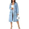 imagechouyatou Womens Vintage Washed Button Up Denim Trench Coat Single Breasted Midi Long Jean JacketLight Blue