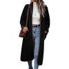 imagechouyatou Womens Winter Casual Sherpa Midi Long Coat Fuzzy Faux Fur Fleece Dressy Jacket Trench CoatBlack