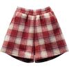 imagechouyatou Womens Winter Cute Elastic High Waisted Button Front Plaid Print Pleated Wool Wide Leg ShortsRed