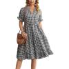 imagechouyatou Womens Y2k Plaid Babydoll Dress Puff Sleeve Ruffle Hem Short Dress Retro Gingham Swing Midi DressBlack