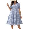 imagechouyatou Womens Y2k Plaid Babydoll Dress Puff Sleeve Ruffle Hem Short Dress Retro Gingham Swing Midi DressBlue