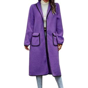 imagechouyatou Womens Winter Casual Sherpa Midi Long Coat Fuzzy Faux Fur Fleece Dressy Jacket Trench CoatPurple