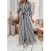 imagechouyatou Womens Casual 34 Sleeve Striped Shirt Dress Button Down Swing Flowy Maxi Beach Dress with BeltBlack