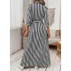 imagechouyatou Womens Casual 34 Sleeve Striped Shirt Dress Button Down Swing Flowy Maxi Beach Dress with BeltBlack