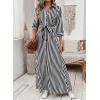imagechouyatou Womens Casual 34 Sleeve Striped Shirt Dress Button Down Swing Flowy Maxi Beach Dress with BeltBlack