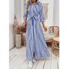 imagechouyatou Womens Casual 34 Sleeve Striped Shirt Dress Button Down Swing Flowy Maxi Beach Dress with BeltBlue