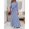 imagechouyatou Womens Casual 34 Sleeve Striped Shirt Dress Button Down Swing Flowy Maxi Beach Dress with BeltBlue