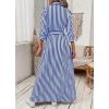 imagechouyatou Womens Casual 34 Sleeve Striped Shirt Dress Button Down Swing Flowy Maxi Beach Dress with BeltBlue