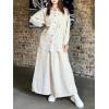 imagechouyatou Womens Cotton Linen 2 Piece Outfits Button Down Oversized Shirt and Elastic Waist Maxi Long Skirt SetBeige White