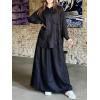 imagechouyatou Womens Cotton Linen 2 Piece Outfits Button Down Oversized Shirt and Elastic Waist Maxi Long Skirt SetBlack