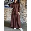 imagechouyatou Womens Cotton Linen 2 Piece Outfits Button Down Oversized Shirt and Elastic Waist Maxi Long Skirt SetBrown