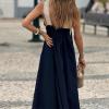 imagechouyatou Womens Criss Cross Halter Neck Dress Sleeveless Sexy Backless Boho Maxi Long Cotton Linen DressBlack