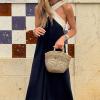 imagechouyatou Womens Criss Cross Halter Neck Dress Sleeveless Sexy Backless Boho Maxi Long Cotton Linen DressBlack