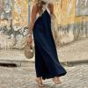 imagechouyatou Womens Criss Cross Halter Neck Dress Sleeveless Sexy Backless Boho Maxi Long Cotton Linen DressBlack