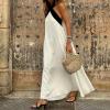 imagechouyatou Womens Criss Cross Halter Neck Dress Sleeveless Sexy Backless Boho Maxi Long Cotton Linen DressWhite