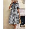 imagechouyatou Womens Plaid Short Sleeve Button Down Shirt Dress Retro Gingham Button Up Tunic Midi Long DressBlack