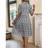 imagechouyatou Womens Plaid Short Sleeve Button Down Shirt Dress Retro Gingham Button Up Tunic Midi Long DressBlack