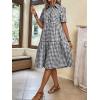 imagechouyatou Womens Plaid Short Sleeve Button Down Shirt Dress Retro Gingham Button Up Tunic Midi Long DressBlack