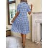 imagechouyatou Womens Plaid Short Sleeve Button Down Shirt Dress Retro Gingham Button Up Tunic Midi Long DressBlue